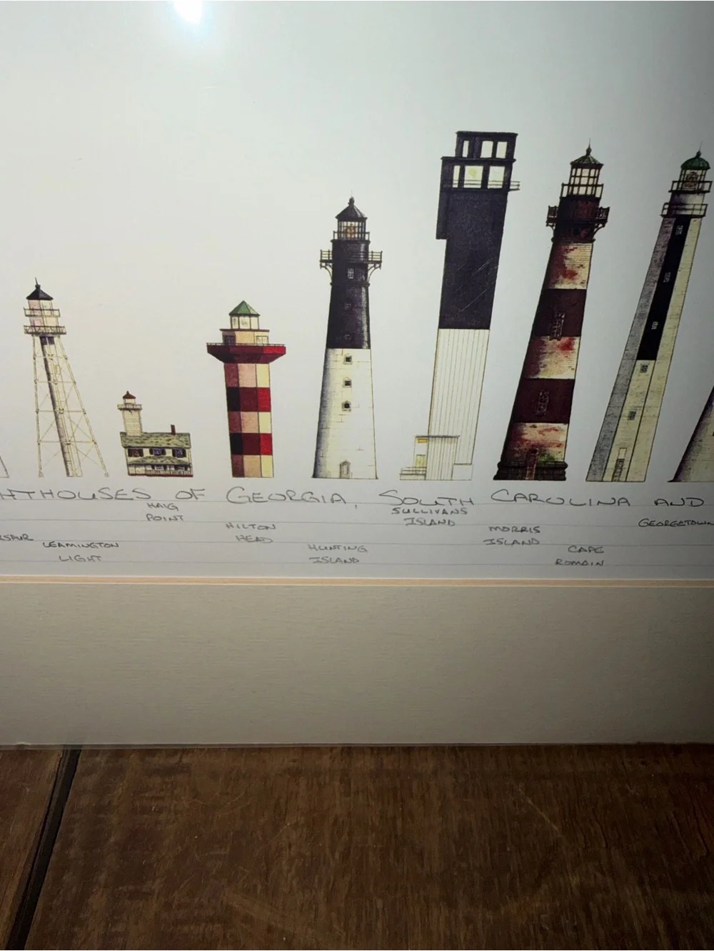 Framed Lighthouse Painting Print Cream Mat - NC SC and Georgia Lights Artwork